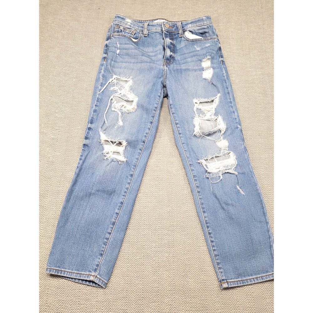 Willow + Root Women's Distressed High Rise Mom Jeans Size 27 Light Wash‎